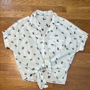 Madewell White Shirt with navy embroidered palm trees size medium